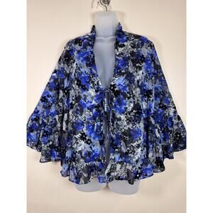 Cato Womens Blouse Velvet Burnout Floral 14/16 W Tie Front Dark Floral Boho